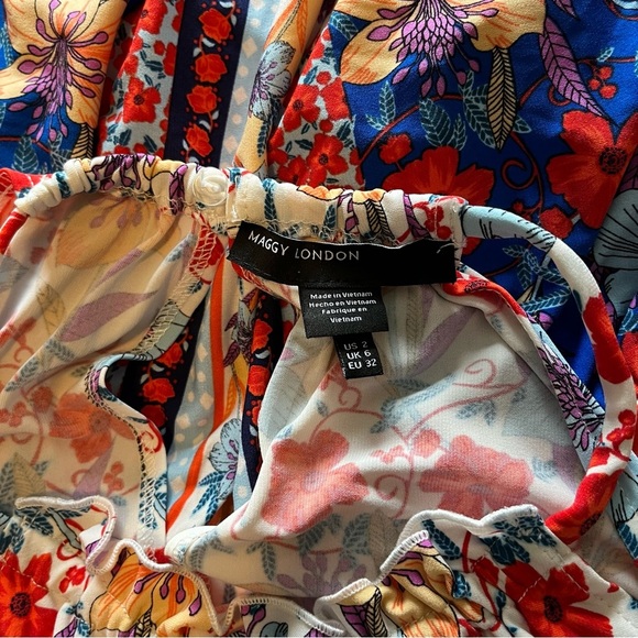 NWOT Maggy London Women's Multicolor Blue Print High Neck Maxi Dress Size 2 - Picture 10 of 10